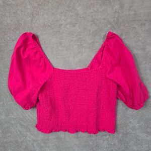Universal Thread Smocked Square Neck Puff‎ Sleeve Crop Top Fuchsia XL